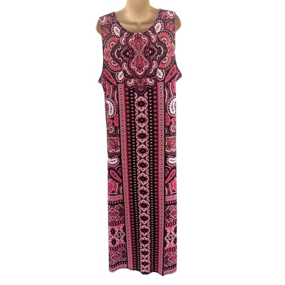 Roaman's Pink Black Paisley Print Sleeveless Maxi Dress Size 22/24 1X 2X 3X Plus - Picture 3 of 8